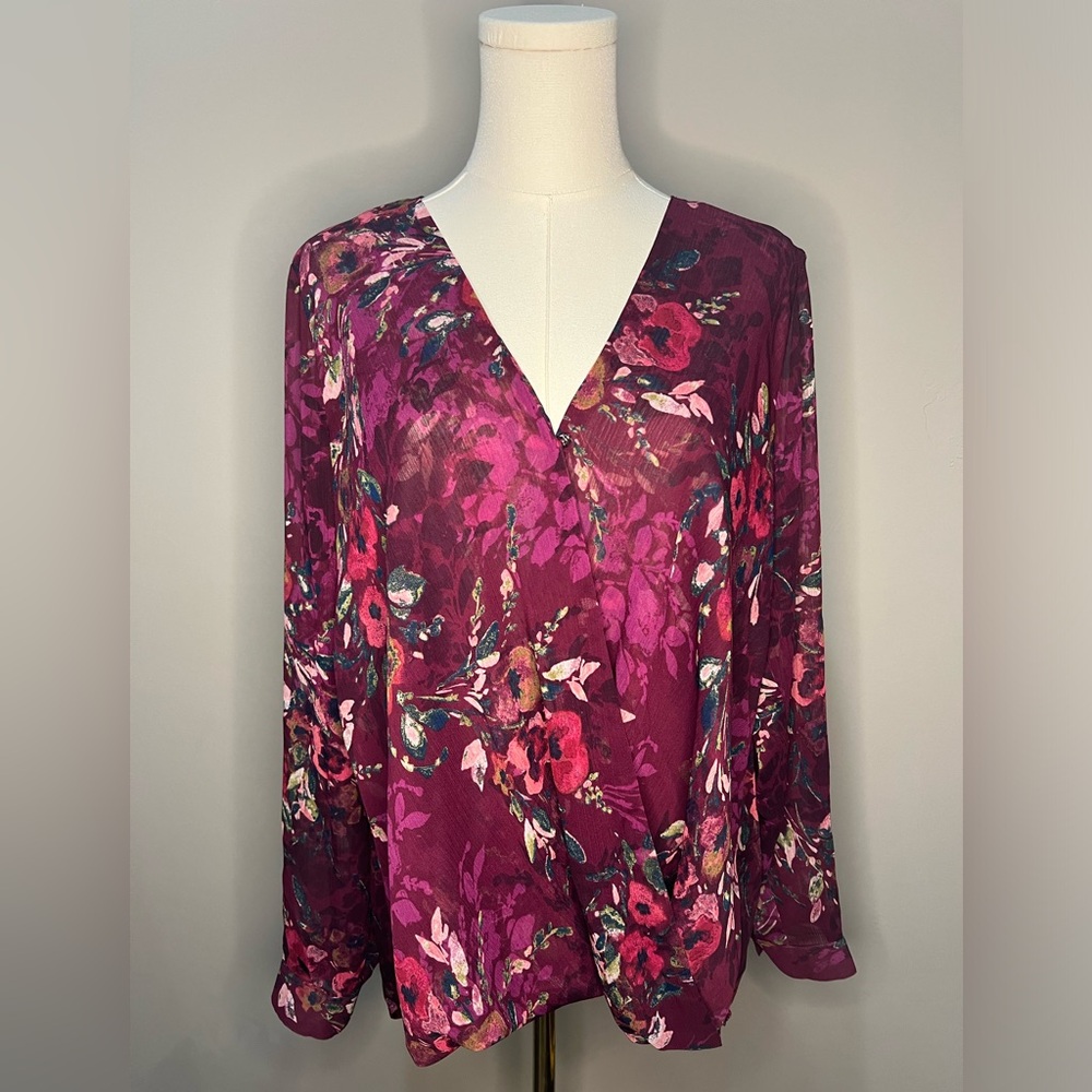 Kut blouse, size large, burgundy, and multi color, long sleeve